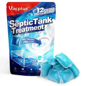 Septic Tank Treatment 12 Pcs for 1-Year Supply, Dissolvable Packs with Easy Operation, Durable Biodegradable Enzymes for Wastes, Greases & Odors, Blue, 2X Efficiency Septic Tank Treatment 12 Pcs for 1-Year Supply, Dissolvable Packs with Easy Operation, Durable Biodegradable Enzymes for Wastes, Greases & Odors, Blue, 2X Efficiency