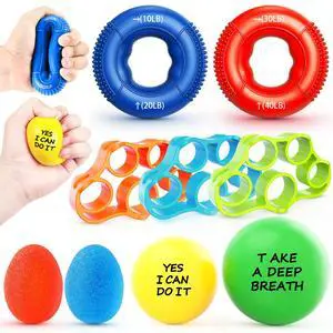 Grip Strength Trainer Kit, 9-Piece Hand Strengthening Devices with 3 Finger Exerciser, 2 Dual-Force Forearm Strengthener, Finger Stretchers & Stress Balls for Rehab & Recovery Grip Strength Trainer Kit, 9-Piece Hand Strengthening Devices with 3 Finger Exerciser, 2 Dual-Force Forearm Strengthener, Finger Stretchers & Stress Balls for Rehab & Recovery