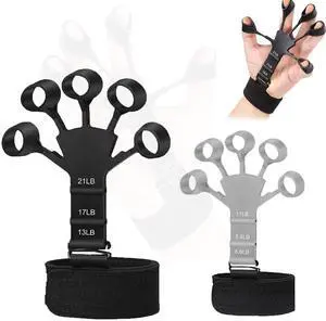 Finger Stretcher & Hand Strengthener - 2Pcs Adjustable Finger Resistance Bands for Guitarists, Climbers, Typists, Gamers, Forearm & Hand Strength Training Wrist Exerciser (Black+Grey) Finger Stretcher & Hand Strengthener - 2Pcs Adjustable Finger Resistance Bands for Guitarists, Climbers, Typists, Gamers, Forearm & Hand Strength Training Wrist Exerciser (Black+Grey)