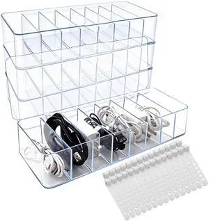 4 Pcs Cable Storage Organizer, Cord Organizer Box with 30 Wire Tie 4 Pcs Cable Storage Organizer, Cord Organizer Box with 30 Wire Tie