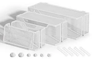 3 Pack Cable Management Box, Metal Mesh Cord Organizer Box for TV Wires, Electrical Hiding, Power Strip Under Desk Cable Storage Box with Cable Clips&Reusable Cable Ties for HomeOffice - White 3 Pack Cable Management Box, Metal Mesh Cord Organizer Box for TV Wires, Electrical Hiding, Power Strip Under Desk Cable Storage Box with Cable Clips&Reusable Cable Ties for HomeOffice - White