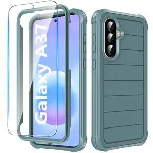 for Samsung Galaxy A37 5G Phone Case with Screen Protector, Heavy Duty Military Shockproof Full Body Durable TPU Protective Cover Case for Samsung A37 5G (Green) for Samsung Galaxy A37 5G Phone Case with Screen Protector, Heavy Duty Military Shockproof Full Body Durable TPU Protective Cover Case for Samsung A37 5G (Green)