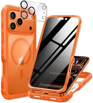 for iPhone 17 Pro Max Case, Full Body Bumper with Built-in Tempered Glass Privacy Screen and Camera Lens Protector, Compatible with MagSafe, Shockproof 17 Pro Max Phone Case, 6.9", Orange for iPhone 17 Pro Max Case, Full Body Bumper with Built-in Tempered Glass Privacy Screen and Camera Lens Protector, Compatible with MagSafe, Shockproof 17 Pro Max Phone Case, 6.9", Orange