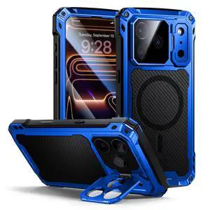 for iPhone 17 Pro Max Metal Case with Kickstand, Compatible with MagSafe, Built in Tempered Glass Screen Protector, Heavy Duty Shockproof Rugged Phone Cases, Full Body Tough Cover 6.9" (Blue) for iPhone 17 Pro Max Metal Case with Kickstand, Compatible with MagSafe, Built in Tempered Glass Screen Protector, Heavy Duty Shockproof Rugged Phone Cases, Full Body Tough Cover 6.9" (Blue)
