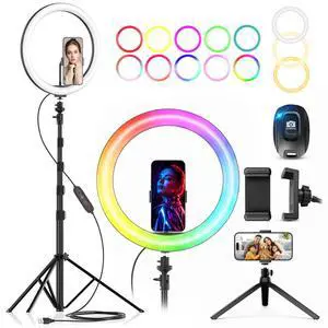 12" Selfie Ring Light with 73" Extendable Tripod Stand and Phone Holder, 38 Color Modes Dimmable RGB Ring Light,3-in-1 Desk & Floor Use for iPhone, Makeup, TikTok, YouTube, Live Streaming 12" Selfie Ring Light with 73" Extendable Tripod Stand and Phone Holder, 38 Color Modes Dimmable RGB Ring Light,3-in-1 Desk & Floor Use for iPhone, Makeup, TikTok, YouTube, Live Streaming
