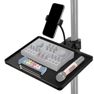 Mic Stand Tray with Phone Holder & Crab Clamp, 10.6" x 8" Mic Stand Tray with Phone Holder & Crab Clamp, 10.6" x 8"