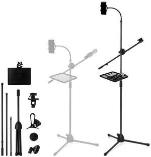 Microphone Floor Stand with Tray, Phone Holder and Boom Arm, Adjustable Height and Angle, Heavy-duty Stable Base, 59-70 Inch Hands-free Stage Mic Stand for Streaming, Karaoke, Recording Microphone Floor Stand with Tray, Phone Holder and Boom Arm, Adjustable Height and Angle, Heavy-duty Stable Base, 59-70 Inch Hands-free Stage Mic Stand for Streaming, Karaoke, Recording
