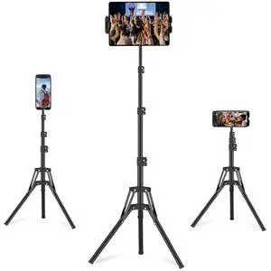 iPad Tripod Stand, 63" Height Adjustable Tripod for Tablet, 360° Rotation Tablet Floor Stand Mount Holder for iPad mini/Air/Pro, Smartphones and All 4.7" to 13.5" Devices iPad Tripod Stand, 63" Height Adjustable Tripod for Tablet, 360° Rotation Tablet Floor Stand Mount Holder for iPad mini/Air/Pro, Smartphones and All 4.7" to 13.5" Devices