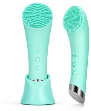 Silicone Face Scrubber, Rechargeable Facial Cleansing Brush with Heat Massage End, Vibrating Exfoliator Scrubber for Deep Cleaning, Waterproof Face Brush for Women and Men (Green) Silicone Face Scrubber, Rechargeable Facial Cleansing Brush with Heat Massage End, Vibrating Exfoliator Scrubber for Deep Cleaning, Waterproof Face Brush for Women and Men (Green)