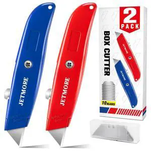 2 Pack Box Cutter, Paper Cutter with Extra Blades, Utility Knife | Package opener cuts boxes, cartons and drywall, Cardboard cutter suits unpacking, repairs, office work and warehouse tasks 2 Pack Box Cutter, Paper Cutter with Extra Blades, Utility Knife | Package opener cuts boxes, cartons and drywall, Cardboard cutter suits unpacking, repairs, office work and warehouse tasks