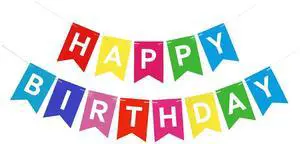 Happy Birthday Banner Party Decoration Backdrop Garland Colorful Rainbow Cardstock Banner with Ribbon Happy Birthday Banner Party Decoration Backdrop Garland Colorful Rainbow Cardstock Banner with Ribbon