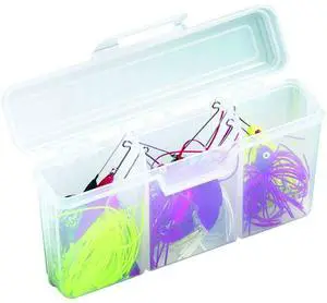 Outdoors Small Spinnerbait Box, 3 Compartments, Holds 6, Clear | Compact box hangs up to 6 spinnerbaits tangle free in 3 compartments. Translucent, 7 x 4.125 x 1.5in, made in USA Outdoors Small Spinnerbait Box, 3 Compartments, Holds 6, Clear | Compact box hangs up to 6 spinnerbaits tangle free in 3 compartments. Translucent, 7 x 4.125 x 1.5in, made in USA