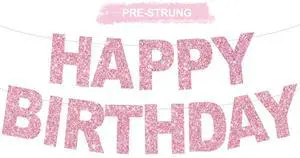Pre-Strung Glitter Pink Happy Birthday Banner Party Sign Decor | NO DIY,Happy Happy Birthday Banner Decorations,Happy Birthday Sign,Backdrop for Women/Kids birthday Party supplies Pre-Strung Glitter Pink Happy Birthday Banner Party Sign Decor | NO DIY,Happy Happy Birthday Banner Decorations,Happy Birthday Sign,Backdrop for Women/Kids birthday Party supplies