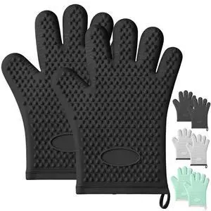 2Pack Silicone Oven Mitts with Fingers, Oven Mitts Heat Resistant for Kitchen, Waterproof & Non-Slip Oven Gloves for Baking, Cooking, Grilling and BBQ (Black) 2Pack Silicone Oven Mitts with Fingers, Oven Mitts Heat Resistant for Kitchen, Waterproof & Non-Slip Oven Gloves for Baking, Cooking, Grilling and BBQ (Black)