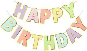 Pre-Strung Happy Birthday Banner - Pastel Macaron Party Decorations | adjustable cord, sparkling gold foil border, premium sturdy cardstock, no DIY needed for easy hanging, photo booth backdrop Pre-Strung Happy Birthday Banner - Pastel Macaron Party Decorations | adjustable cord, sparkling gold foil border, premium sturdy cardstock, no DIY needed for easy hanging, photo booth backdrop