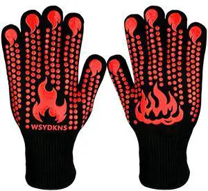 BBQ Gloves 1472°F Heat Resistant, 12.5" Long Oven Mitts 1 Pair | Extreme heat proof aramid fiber, 12.5" long cuff, non-slip silicone, 5-finger grip for smoker, gifts for men BBQ Gloves 1472°F Heat Resistant, 12.5" Long Oven Mitts 1 Pair | Extreme heat proof aramid fiber, 12.5" long cuff, non-slip silicone, 5-finger grip for smoker, gifts for men