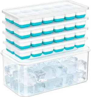Ice Cube Tray with Lid & Bin - 4 Pack 48 Cubes Stackable Silicone Trays for Freezer with Storage Container, Leak-Proof Lids, BPA-Free, Easy Release for Kitchen, RV, Party, Cocktail & Coffee Ice Cube Tray with Lid & Bin - 4 Pack 48 Cubes Stackable Silicone Trays for Freezer with Storage Container, Leak-Proof Lids, BPA-Free, Easy Release for Kitchen, RV, Party, Cocktail & Coffee