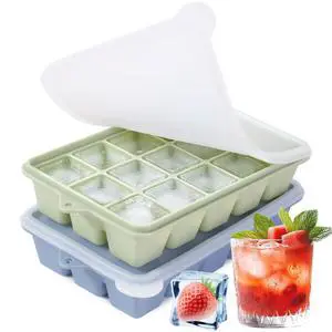 Silicone Ice Cube Trays with Lids 2-Pack, 15-Cavity Ice Tray Set for Freezer, Easy-Release BPA-free Ice Cube Mold for Whiskey, Coffee, Cocktails and More (2, Blue+Green) Silicone Ice Cube Trays with Lids 2-Pack, 15-Cavity Ice Tray Set for Freezer, Easy-Release BPA-free Ice Cube Mold for Whiskey, Coffee, Cocktails and More (2, Blue+Green)