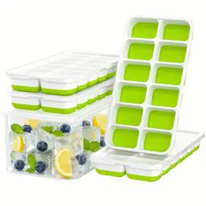 Ice Cube Tray with Lid and Bin - 4 Pack Molds Space-Saving Ice Bucket Kit | Stackable Silicone Trays for Freezer, for Whiskey, Cocktails, Coffee, Juice, Soda, Kitchen & RV Ice Cube Tray with Lid and Bin - 4 Pack Molds Space-Saving Ice Bucket Kit | Stackable Silicone Trays for Freezer, for Whiskey, Cocktails, Coffee, Juice, Soda, Kitchen & RV