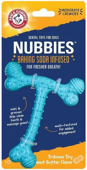 Nubbies T-Bone Dental Dog Chew Toy, Peanut Butter Flavor | Durable nylon and TPR nubs clean teeth and gums; built for aggressive chewers Nubbies T-Bone Dental Dog Chew Toy, Peanut Butter Flavor | Durable nylon and TPR nubs clean teeth and gums; built for aggressive chewers
