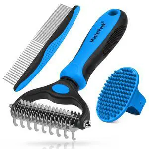 3-in-1 Pet Grooming Kit Rake Metal Comb & Bath Brush Blue | Double-Sided Dematting Undercoat Rake, Deshedding Metal Comb, Bath Brush For Dogs and Cats 3-in-1 Pet Grooming Kit Rake Metal Comb & Bath Brush Blue | Double-Sided Dematting Undercoat Rake, Deshedding Metal Comb, Bath Brush For Dogs and Cats