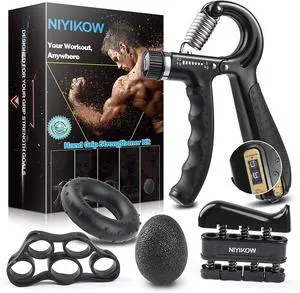 Grip Strength Trainer, Adjustable Hand Grip Strengthener Kit - 5 Pack with Counting Forearm Strengthener, Finger Trainer, Finger Exerciser, Grip Ring, Grip Ball - Black Grip Strength Trainer, Adjustable Hand Grip Strengthener Kit - 5 Pack with Counting Forearm Strengthener, Finger Trainer, Finger Exerciser, Grip Ring, Grip Ball - Black