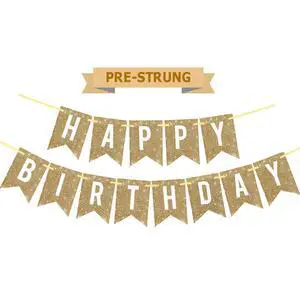 Pre-Strung Gold Glitter Happy Birthday Banner Decorations | 12 ft No DIY Gold Glitter Happy Birthday Banner Sign Bday Decor for Women Men Girl Boy Party Supplies,Reusable Pre-Strung Gold Glitter Happy Birthday Banner Decorations | 12 ft No DIY Gold Glitter Happy Birthday Banner Sign Bday Decor for Women Men Girl Boy Party Supplies,Reusable