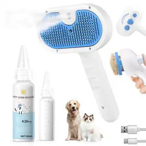 Pet Steam Brush for Dogs & Cats, 3-in-1 Shedding Grooming Tool | Self Cleaning Spray Comb with Mist, Dog Brush for Shedding, Cat Brush for Hair Removal, Long Haired Pet, Waterless Shampoo Pet Steam Brush for Dogs & Cats, 3-in-1 Shedding Grooming Tool | Self Cleaning Spray Comb with Mist, Dog Brush for Shedding, Cat Brush for Hair Removal, Long Haired Pet, Waterless Shampoo