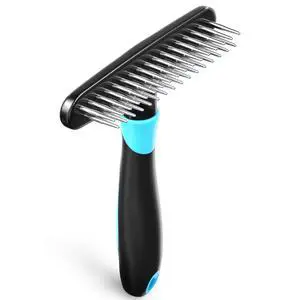 Deshedding Brush - Undercoat Rake for Dogs, Cats, Matted, Short, Long Hair Coats - Double Row Stainless Steel Pins - Reduce Shedding by 90% (Blue) Deshedding Brush - Undercoat Rake for Dogs, Cats, Matted, Short, Long Hair Coats - Double Row Stainless Steel Pins - Reduce Shedding by 90% (Blue)