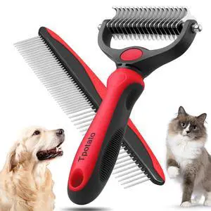 Deshedding Dog Brush for Long Haired Dogs Cats,Undercoat Shedding Rake for Dematting Detangling Tangles Matted Fur and Knots,Metal Pet Comb,Professional Pet Grooming Supplies Tool Kit,Red Deshedding Dog Brush for Long Haired Dogs Cats,Undercoat Shedding Rake for Dematting Detangling Tangles Matted Fur and Knots,Metal Pet Comb,Professional Pet Grooming Supplies Tool Kit,Red
