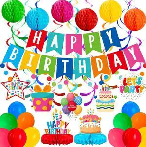 Happy Birthday Decorations Kit: Happy Birthday Banner,Birthday Circle Confetti Garland, Swirl Streamers, Honeycomb Balls, Birthday Balloons and Honeycomb Centerpiece for Kids' Birthday Party Supplies Happy Birthday Decorations Kit: Happy Birthday Banner,Birthday Circle Confetti Garland, Swirl Streamers, Honeycomb Balls, Birthday Balloons and Honeycomb Centerpiece for Kids' Birthday Party Supplies