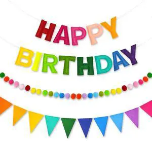 3 PCS Pre-Strung 3D Happy Birthday Banner Decorations, Rainbow | Colorful Reusable Birthday Decorations for Women Men Girls Boys, Felt Happy Birthday Sign, Pom Pom Garland, Triangle Bunting 3 PCS Pre-Strung 3D Happy Birthday Banner Decorations, Rainbow | Colorful Reusable Birthday Decorations for Women Men Girls Boys, Felt Happy Birthday Sign, Pom Pom Garland, Triangle Bunting
