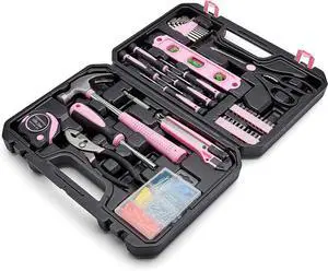 142-Piece Household Tool Kit for Home Repair, Hand Tools with Storage Case, 13.39 x 9.25 x 2.95 inch, Pink 142-Piece Household Tool Kit for Home Repair, Hand Tools with Storage Case, 13.39 x 9.25 x 2.95 inch, Pink