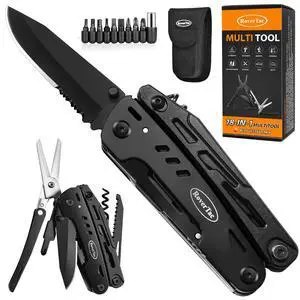 18-in-1 Multitool Pocket Knife with Pliers, Saw, Corkscrew & Detachable Scissors, Multi Tool with Safety Lock, 9 Screwdriver Bits, Camping Gear, Gifts for Men 18-in-1 Multitool Pocket Knife with Pliers, Saw, Corkscrew & Detachable Scissors, Multi Tool with Safety Lock, 9 Screwdriver Bits, Camping Gear, Gifts for Men