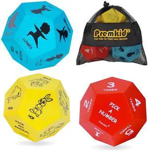 Exercise Dice Set for Kids with 3 12-Sided Foam Dice for PE Games | Yoga dice games, kids exercise equipment for classroom, preschool, physical education learning, indoor & outdoor use Exercise Dice Set for Kids with 3 12-Sided Foam Dice for PE Games | Yoga dice games, kids exercise equipment for classroom, preschool, physical education learning, indoor & outdoor use
