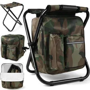 Folding Stool Backpack Insulated Cooler Bag, Collapsible Camping Hunting Fishing Multifunction Chair with Front Pocket and Bottle Pocket for Outdoor Events, Hiking, Travel, Beach - Camo Folding Stool Backpack Insulated Cooler Bag, Collapsible Camping Hunting Fishing Multifunction Chair with Front Pocket and Bottle Pocket for Outdoor Events, Hiking, Travel, Beach - Camo