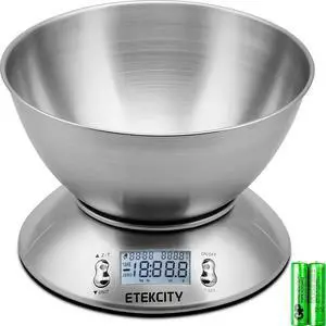 Food Scale with Bowl, Timer and Temperature, Grams and Ounces | Stainless steel bowl with tare, temperature sensor, ideal for baking, coffee and meal prep Food Scale with Bowl, Timer and Temperature, Grams and Ounces | Stainless steel bowl with tare, temperature sensor, ideal for baking, coffee and meal prep