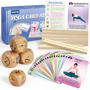 Wooden Yoga Dice and Yoga Cards Set for Kids 3+ | Yoga Accessories Pose Kit w/4 Dice, 8 Card Holder, Gift for Women, Home Indoor Use, Thousands of Possible Combinations Wooden Yoga Dice and Yoga Cards Set for Kids 3+ | Yoga Accessories Pose Kit w/4 Dice, 8 Card Holder, Gift for Women, Home Indoor Use, Thousands of Possible Combinations