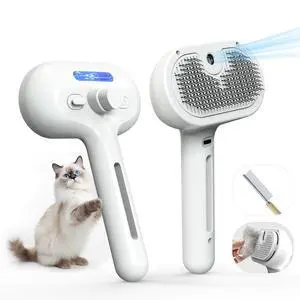 Pet Grooming Brush with Electronic Mist Spray - Gentle Deshedding Tool for Cats & Dogs, Pet Steam BrushReduces Shedding, Soft Bristles, Promotes Healthy Coat-Comes with a hair smoothing comb-White Pet Grooming Brush with Electronic Mist Spray - Gentle Deshedding Tool for Cats & Dogs, Pet Steam BrushReduces Shedding, Soft Bristles, Promotes Healthy Coat-Comes with a hair smoothing comb-White