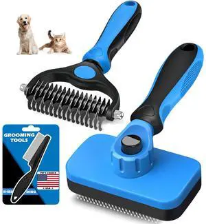 Professional 3PCS Self Cleaning Slicker Brush & Pet Grooming Rake & Flea Comb for Dogs,Cats and Horses | Double-Sided Dematting Comb & Skin Friendly Deshedding Grooming Tool | Pet Supplies (Blue) Professional 3PCS Self Cleaning Slicker Brush & Pet Grooming Rake & Flea Comb for Dogs,Cats and Horses | Double-Sided Dematting Comb & Skin Friendly Deshedding Grooming Tool | Pet Supplies (Blue)