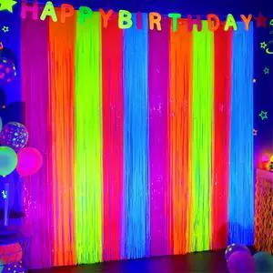 Glow in The Dark Party Supplies, Neon Multicolor Backdrop, 2 Pack | Fluorescent Tinsel Foil Fringe Curtains, Neon Backdrop Streamers for Birthday, Halloween, New Year, Graduation Party Glow in The Dark Party Supplies, Neon Multicolor Backdrop, 2 Pack | Fluorescent Tinsel Foil Fringe Curtains, Neon Backdrop Streamers for Birthday, Halloween, New Year, Graduation Party