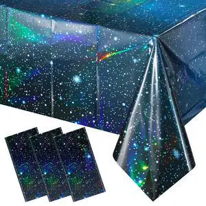 3Pcs Iridescent Space Tablecloths, Disposable Plastic Blue Galaxy Table Cloth Rectangle Table Covers for Space Starry Night Star Theme Party Birthday Party Decorations, 54x108 Inch 3Pcs Iridescent Space Tablecloths, Disposable Plastic Blue Galaxy Table Cloth Rectangle Table Covers for Space Starry Night Star Theme Party Birthday Party Decorations, 54x108 Inch