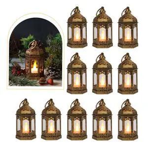 8Pcs Mini Lantern with LED Tealight, Vintage Brown Lanterns Decorative, Hanging Candle Lanterns for Halloween Christmas Wedding Table Centerpiece Indian Decor, Garden Fairy Party Decorations 8Pcs Mini Lantern with LED Tealight, Vintage Brown Lanterns Decorative, Hanging Candle Lanterns for Halloween Christmas Wedding Table Centerpiece Indian Decor, Garden Fairy Party Decorations