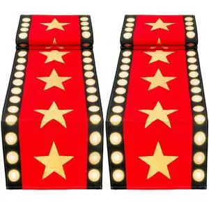 2 Pcs 13 x 72 Inch Movie Night Table Runner with Gold Star Design - Red Carpet Decoration for Birthday Party Suppliesred 2 Pcs 13 x 72 Inch Movie Night Table Runner with Gold Star Design - Red Carpet Decoration for Birthday Party Suppliesred