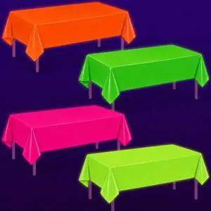 4 Pack Neon Tablecloths, Neon Party Decorations, Pink Orange Green Glow in The Dark Plastic Table Cover for Glow in the Dark Party Supplies, 54 x 108 Inch 4 Pack Neon Tablecloths, Neon Party Decorations, Pink Orange Green Glow in The Dark Plastic Table Cover for Glow in the Dark Party Supplies, 54 x 108 Inch