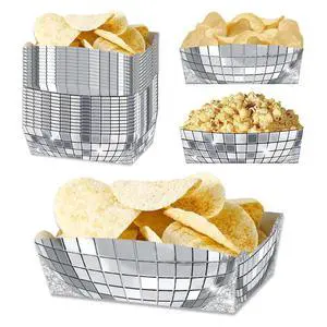 24 Pcs Silver Food Trays for Disco Party Decorations | 2 lb Disposable Paer Plates for Disco Ball Party Decorations, 70s 80s 90s Theme, Easy to Fold 24 Pcs Silver Food Trays for Disco Party Decorations | 2 lb Disposable Paer Plates for Disco Ball Party Decorations, 70s 80s 90s Theme, Easy to Fold