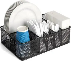 Paper Plate Organizer for Cabinet, Counter, Picnics, Parties & More, Extra Large Utensil Caddy Crafted of Thick Iron Mesh With 6 Compartments for Paper Plates & Plastic Silverware Paper Plate Organizer for Cabinet, Counter, Picnics, Parties & More, Extra Large Utensil Caddy Crafted of Thick Iron Mesh With 6 Compartments for Paper Plates & Plastic Silverware