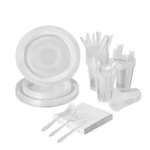 175 PCS Clear Party Supplies Disposable Dinnerware Set Plastic Plates and Paper Napkins Cups Silverware Serve 25 Sets for Birthday Bridal Shower Wedding Engagement Graduation Parties 175 PCS Clear Party Supplies Disposable Dinnerware Set Plastic Plates and Paper Napkins Cups Silverware Serve 25 Sets for Birthday Bridal Shower Wedding Engagement Graduation Parties