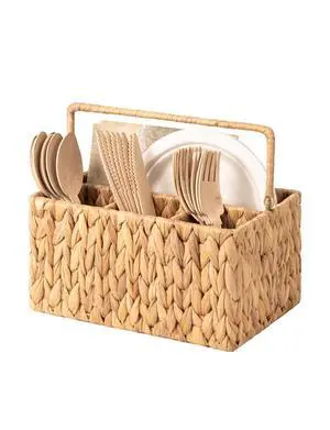 Wicker Silverware Caddy for Party, Rattan Utensil Holder | Hand-Woven Water Hyacinth Cutlery Basket for Countertop, Utensil Caddy for Parties, Silverware Organizer with Handle, 1-Pack Wicker Silverware Caddy for Party, Rattan Utensil Holder | Hand-Woven Water Hyacinth Cutlery Basket for Countertop, Utensil Caddy for Parties, Silverware Organizer with Handle, 1-Pack