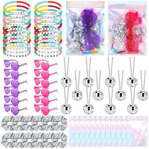 72 Pcs disco party favors Friendship Party Favors Singer Gift Sets | Include Bead Bracelets Disco Ball Heart Sunglasses Metallic Silver Hair Accessories Gift Bag for Fans Party Supplies 72 Pcs disco party favors Friendship Party Favors Singer Gift Sets | Include Bead Bracelets Disco Ball Heart Sunglasses Metallic Silver Hair Accessories Gift Bag for Fans Party Supplies